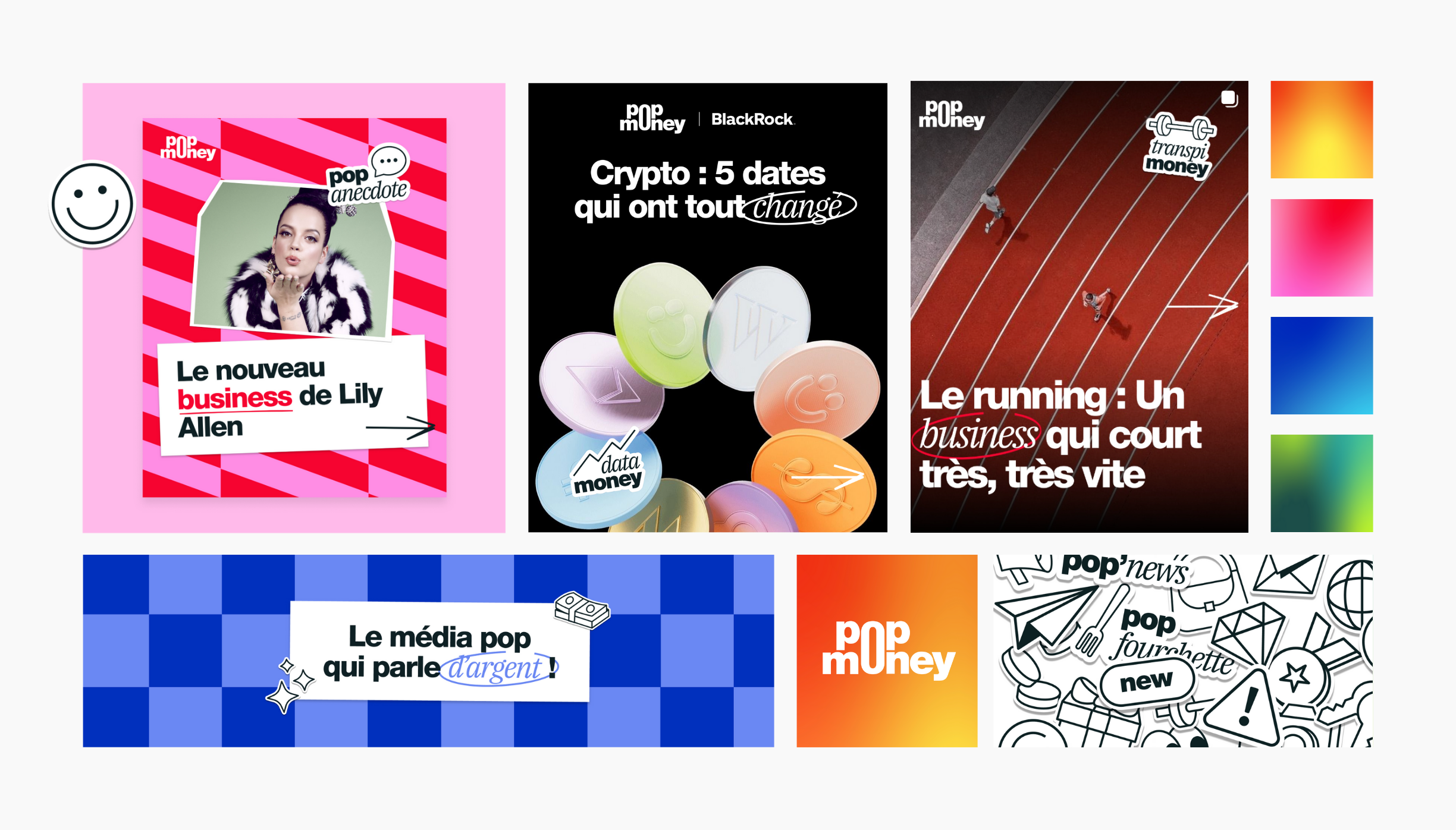 Étude de cas ThePopMoney : stratégie éditoriale et identité visuelle du média digital co-fondé par Manon Roucher. Présentation des formats vidéos, contenus réseaux sociaux et branding réalisés par Roucher Studio.