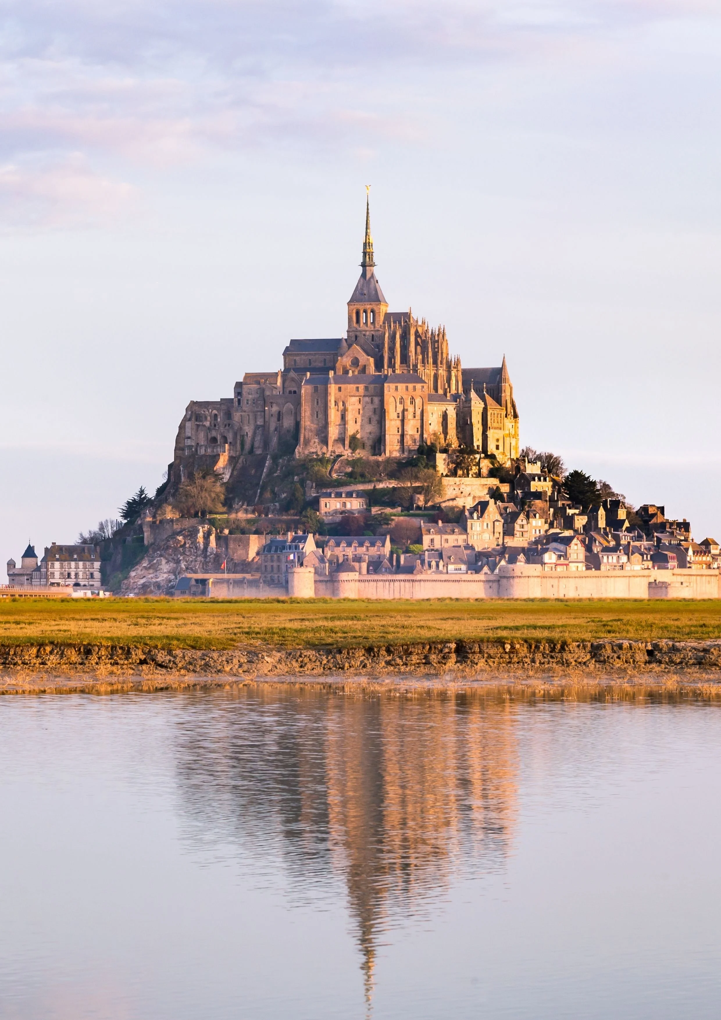 Mont Saint-Michel with tidal bay and historic abbey
