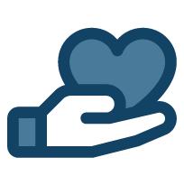 Une main tenant un cœur stylisé de couleur bleue