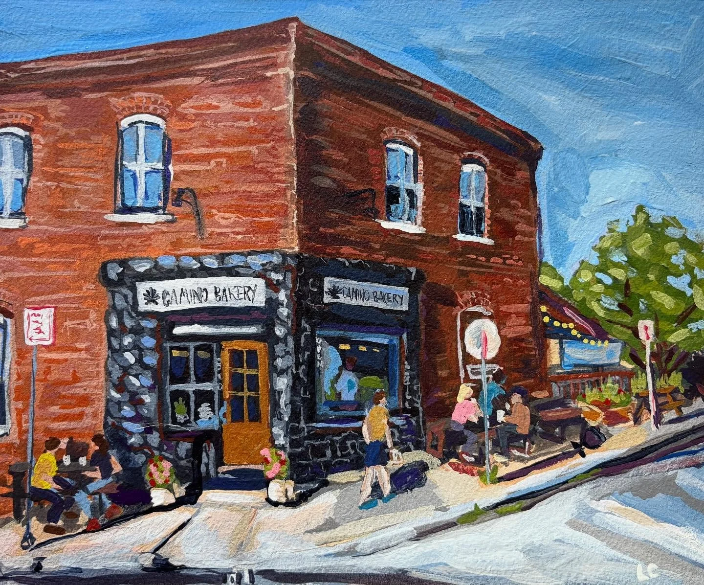 Camino Bakery, Brookstown 
8 x 10 inches 
acrylic on 100% cotton heavyweight paper 

I love this busy little street scene @caminobakery 🤍 for sale on my website - link in bio!