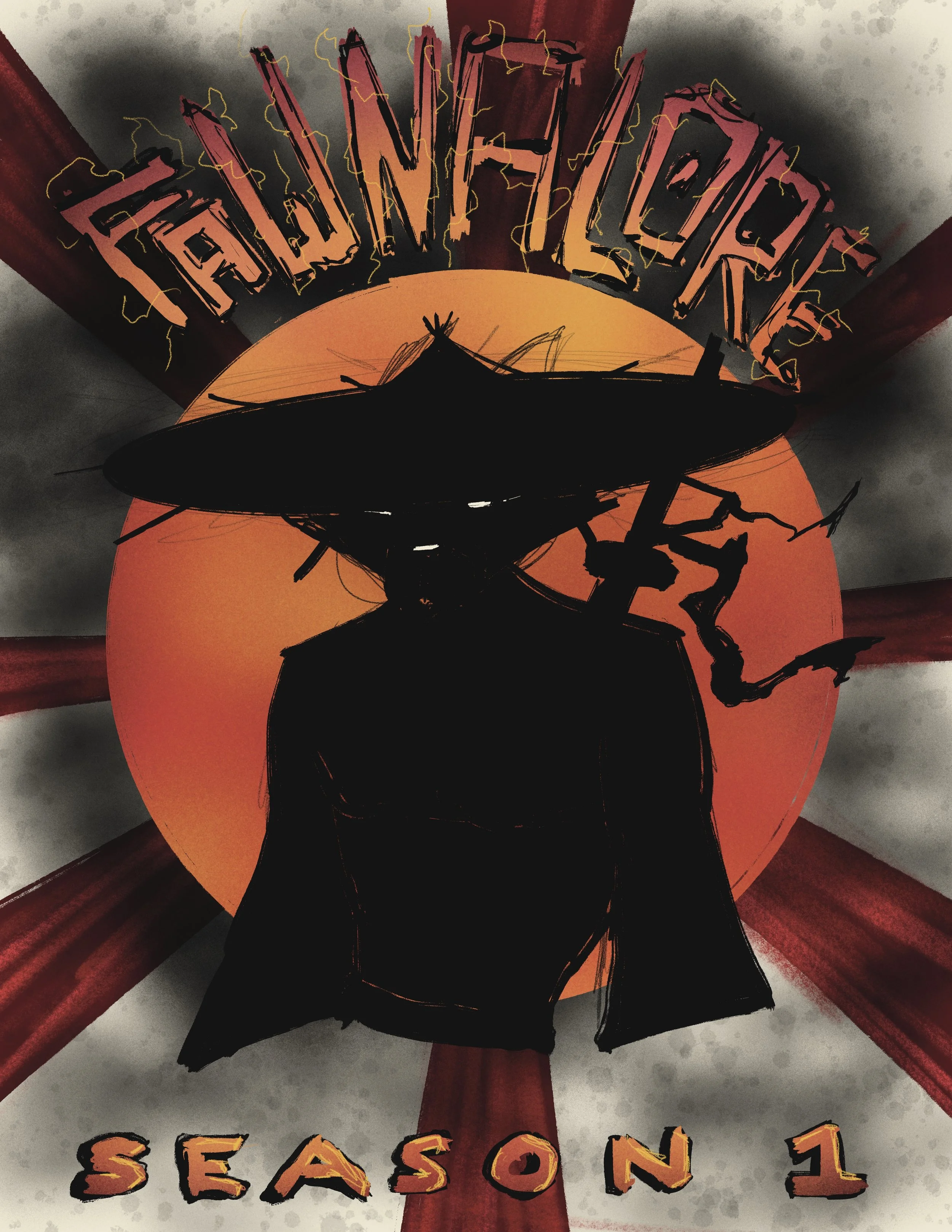 Concept poster for Fawnalore Season 1 inspired by vintage kung fu movie art.