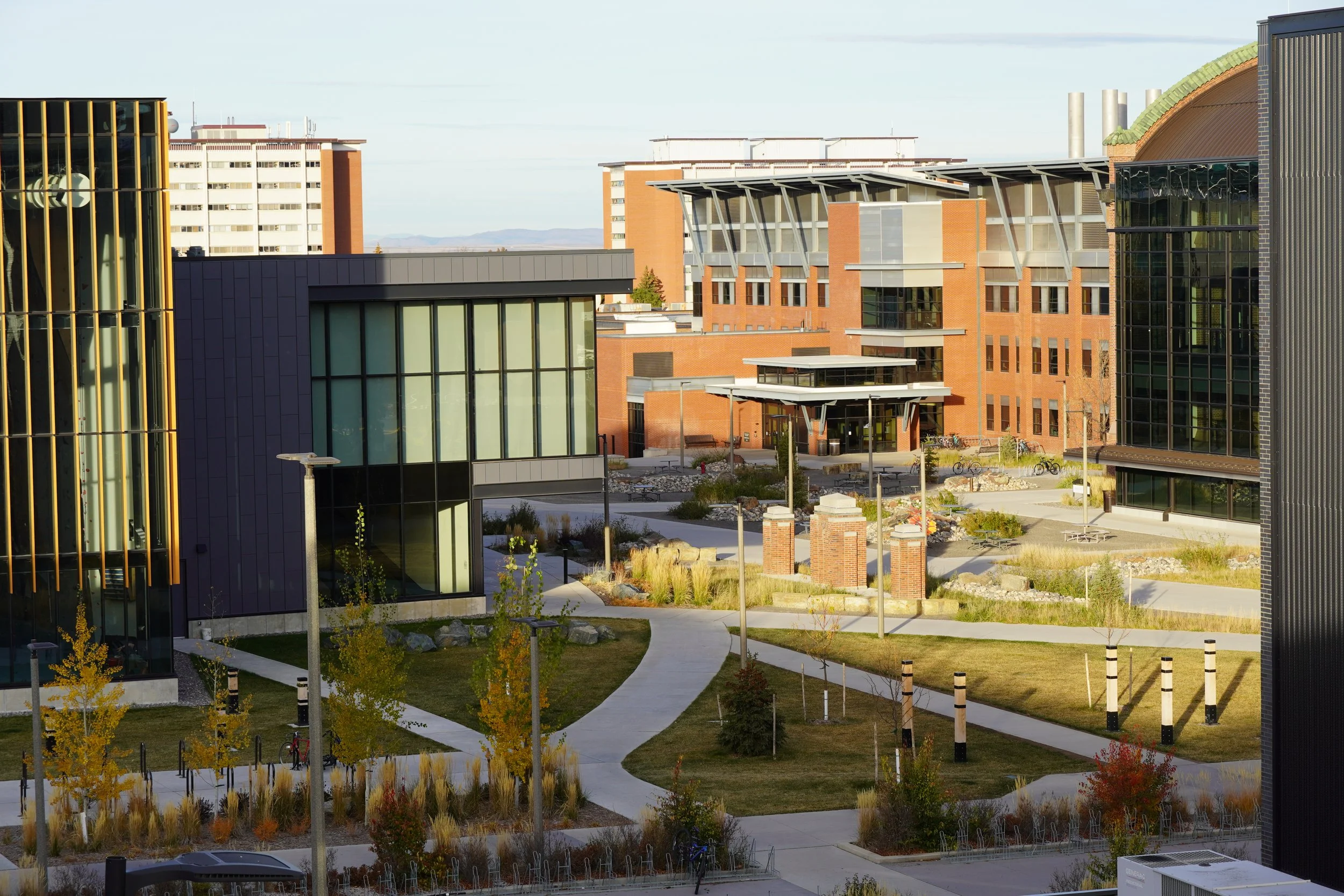 Master planned landscape design integrating Student Wellness Center, Romney Hall, Gaines Hall, and the Grant Street pedestrian mall transformation.