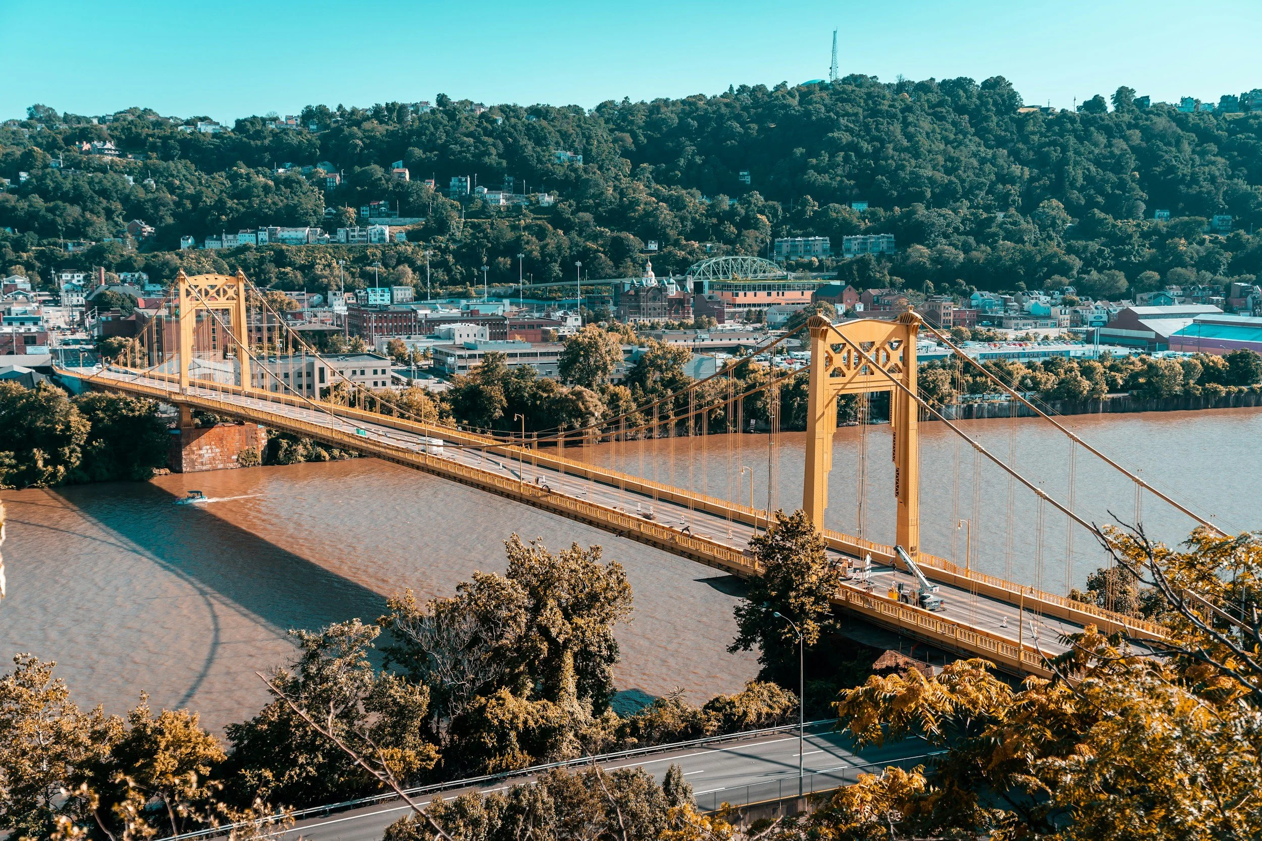Overview of  Roberto Clemente Bridge in Pittsburgh, Pennsylvania