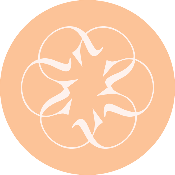 Round peach icon with white overlapping C's