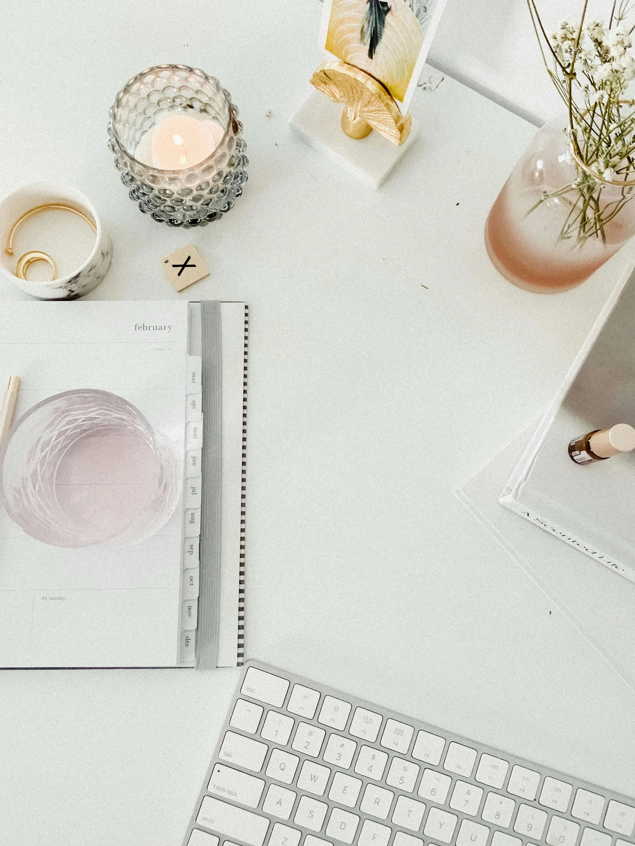 Office supplies on a white desk