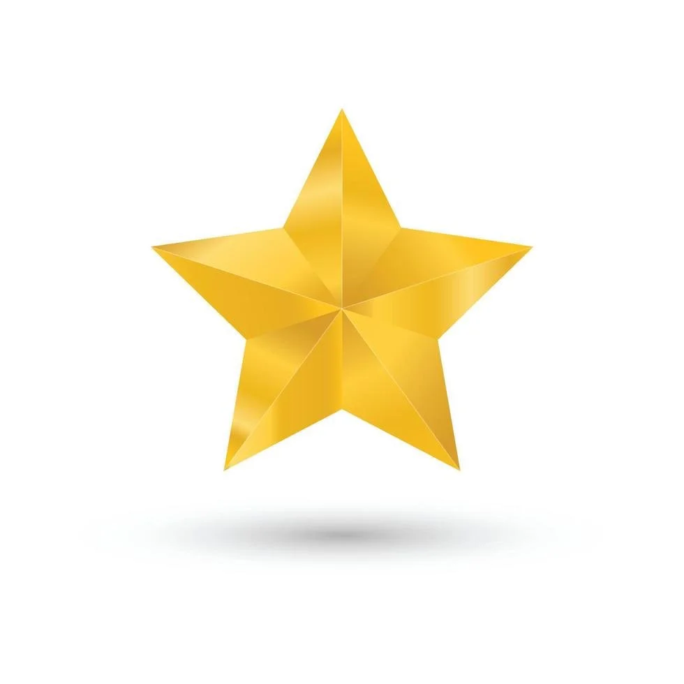A 3D gold star with a shadow underneath on a white background.