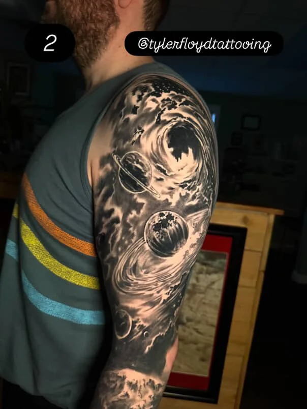 Black and Grey Tattoo Planets