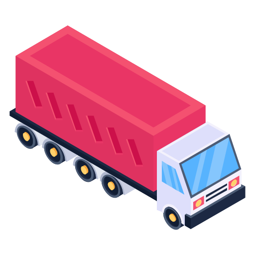 A digital illustration of a red semi-truck with a white cab and eight wheels.
