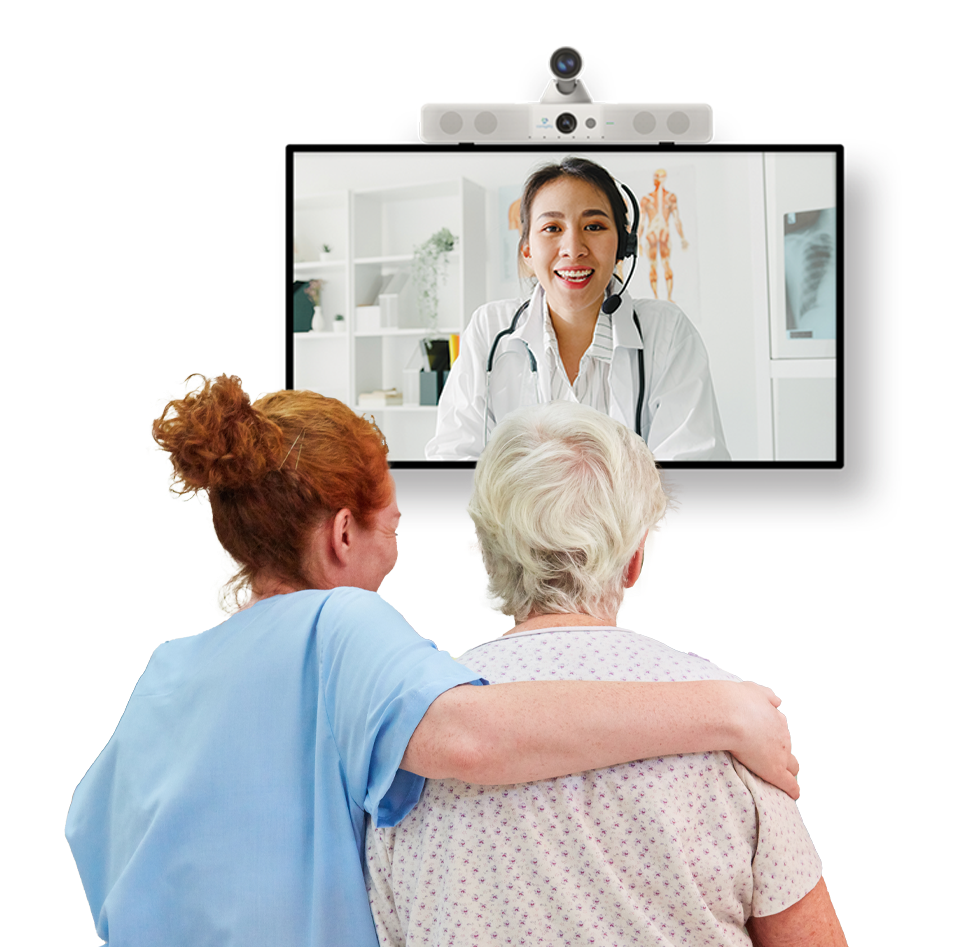 Caregility Virtual Care APS200 Duo in use with Nurse and Patient