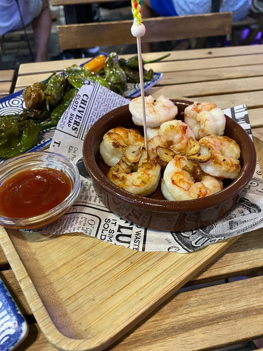 A plate of shrimps and green chilies served at La Pinchoteca restaurant in Denia