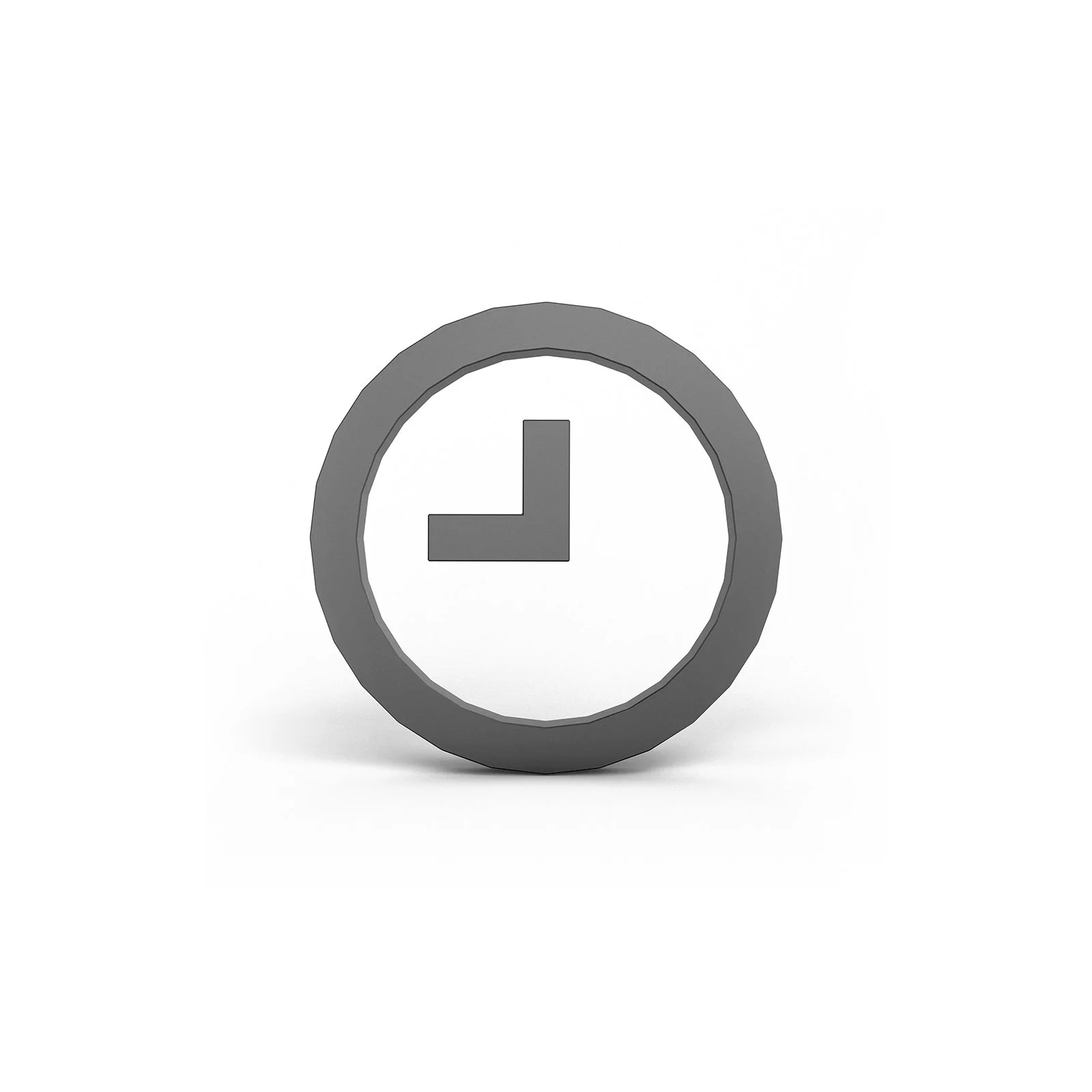 Horloge stylisée en forme de pièce avec un symbole de l'heure avec des aiguilles 3 heures.