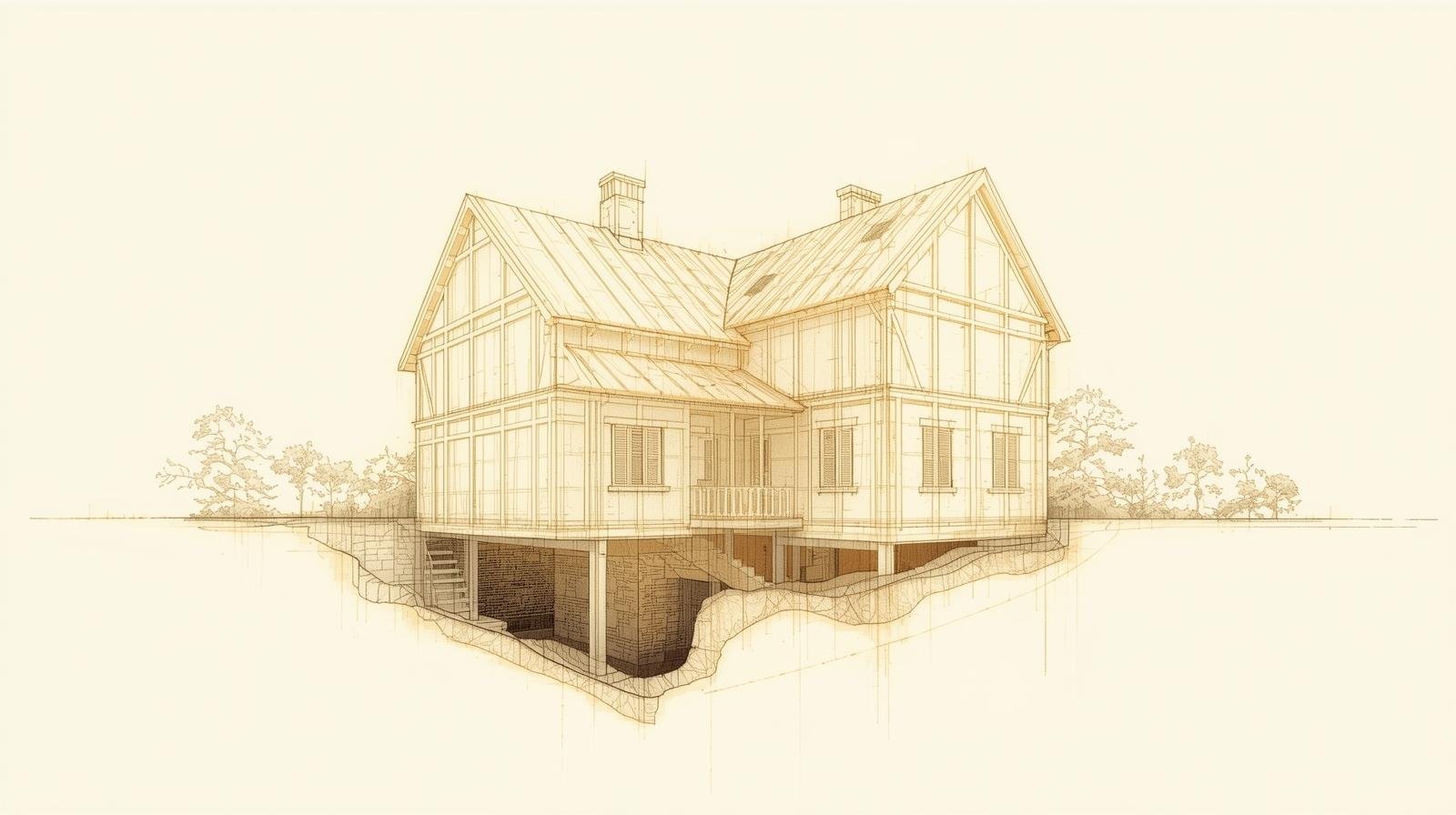 Line-drawn illustration of a modern home representing professional home inspection services