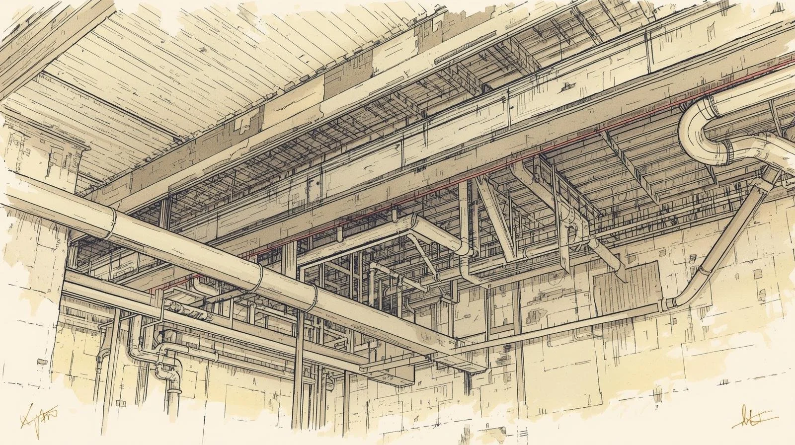 Line drawing illustration of a house with subtle moisture indicators, representing thorough mold inspection services by Foundation First Home Inspections.