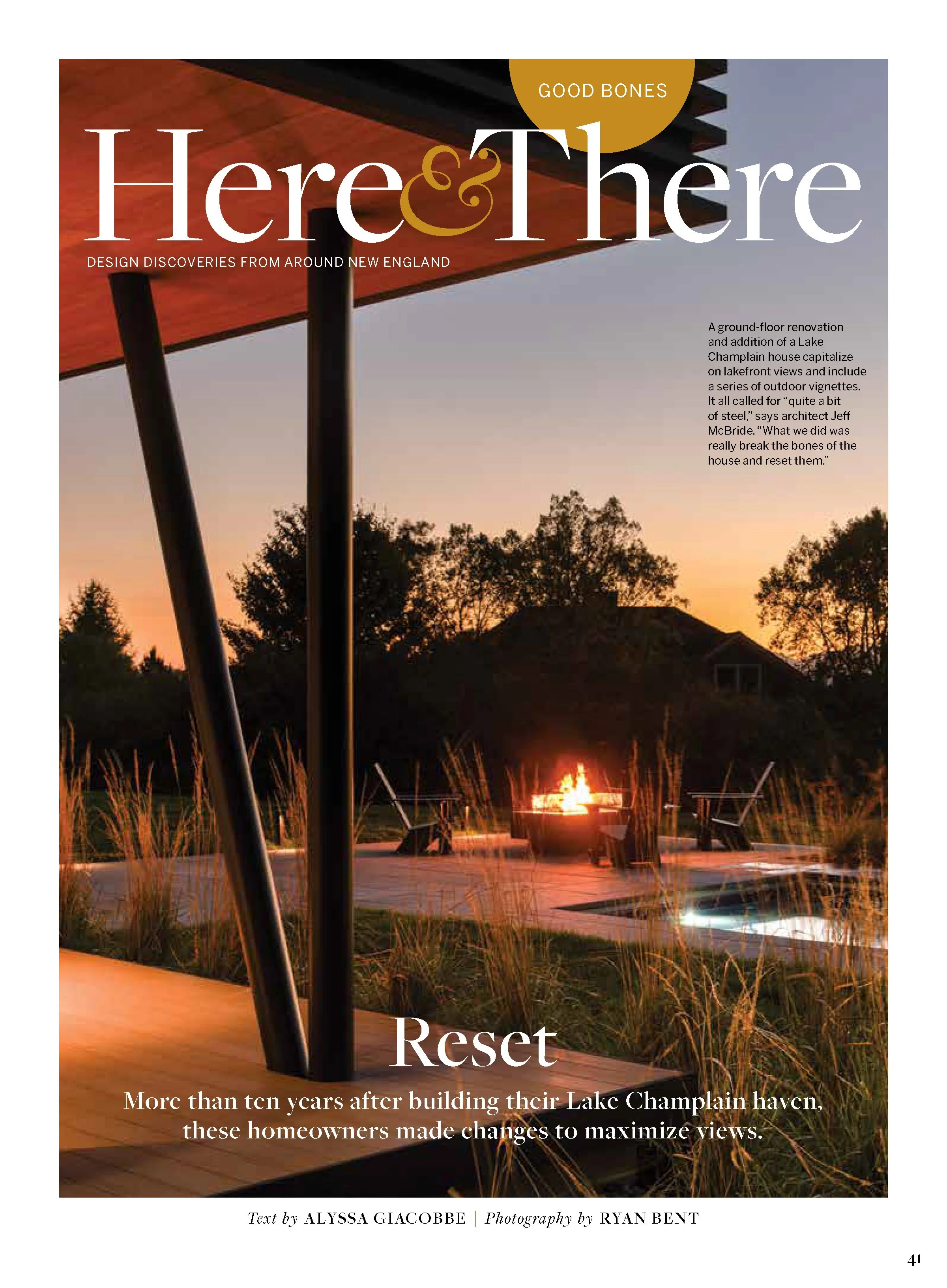 First page of New England Home article on Sidehill Design's Vermont Lanai house.
