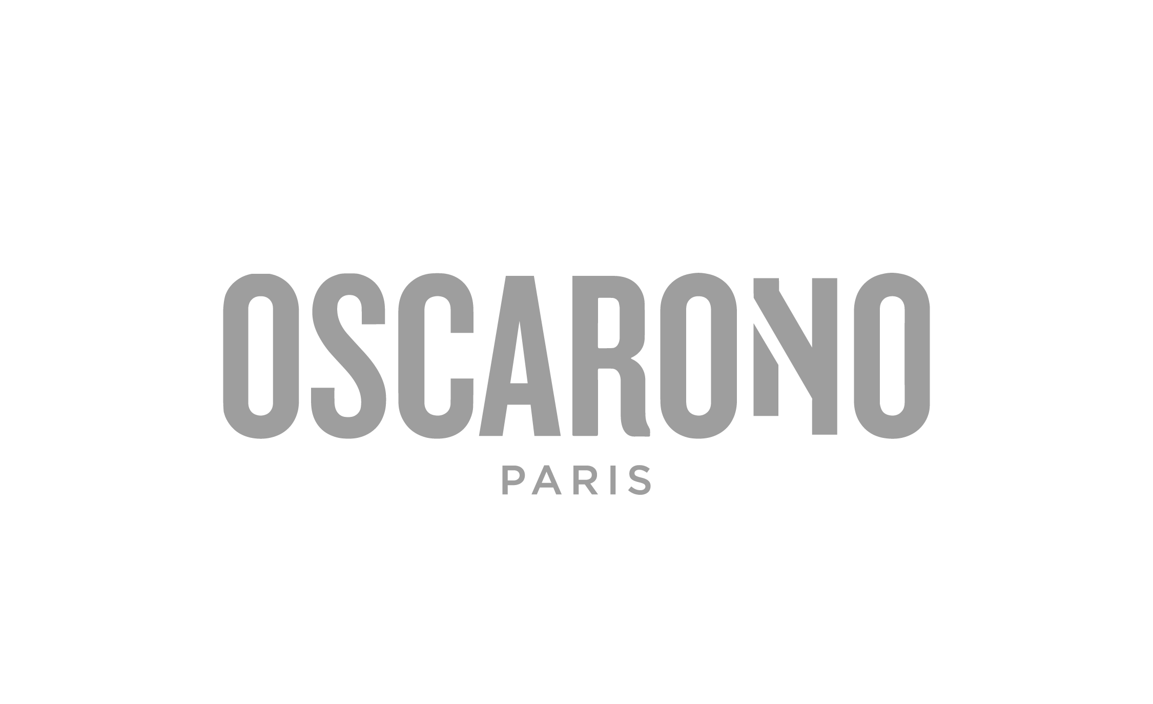 Logotipo de la marca Oscarono, en letras gris oscuras sobre fondo negro, con 'Paris' debajo.