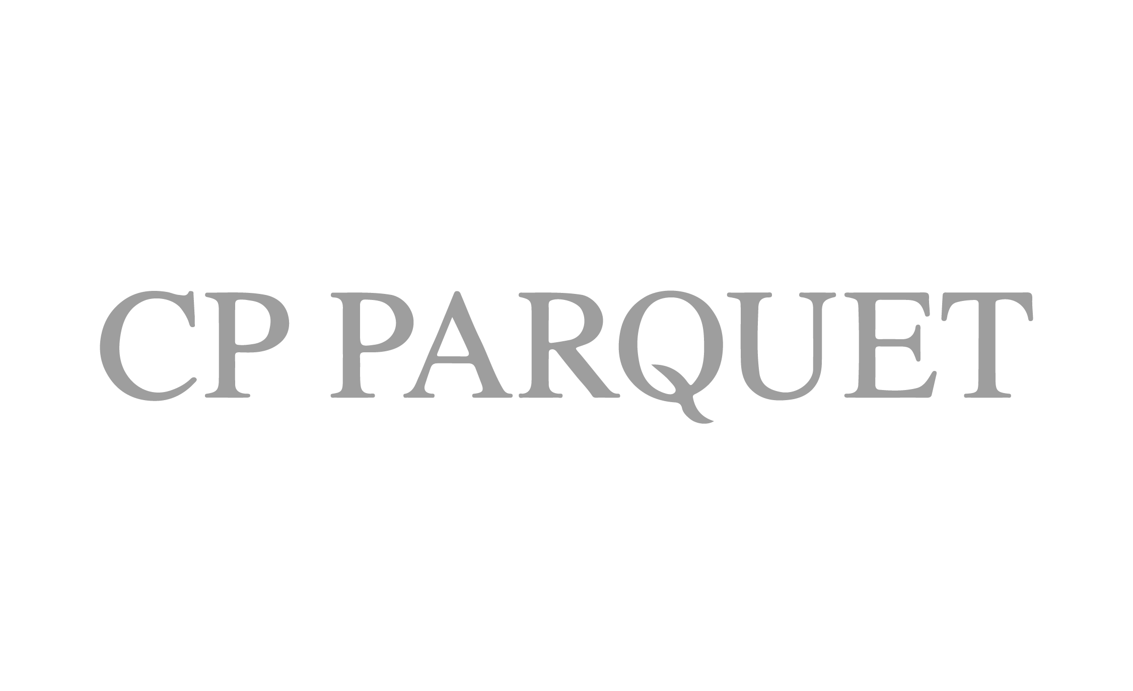Logotipo de C.P. Parquet en letras gris sobre fondo negro.