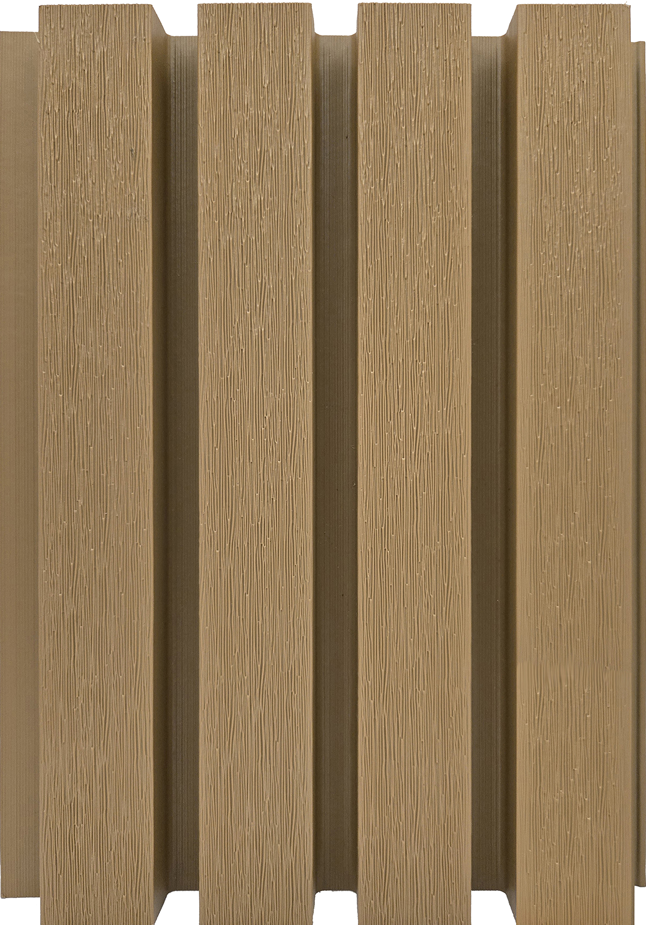 Primer plano de una superficie de madera con acabado en textura rectilínea y varias ranuras verticales.