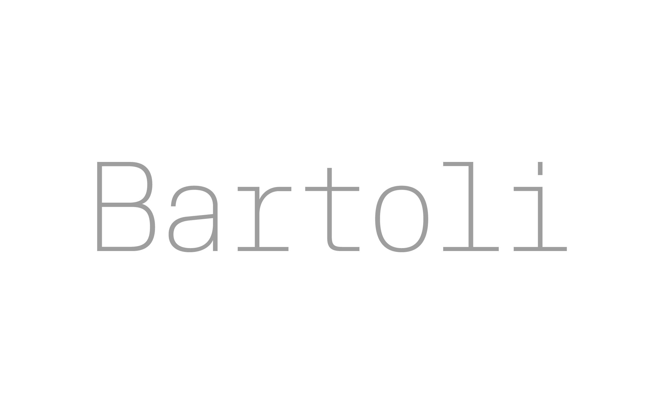 Nombre en letras grandes y grises que dice 'Bartoli' sobre fondo negro