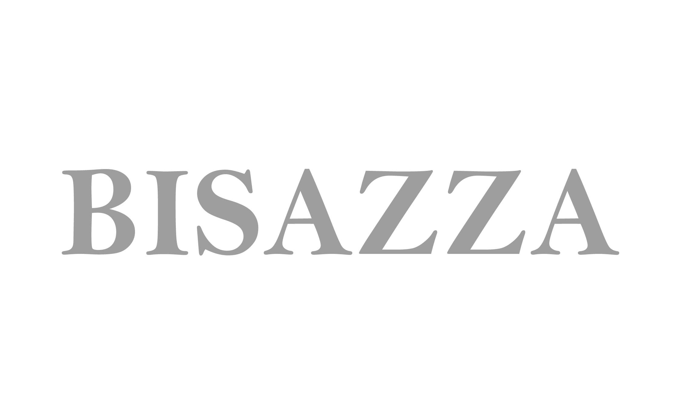 Logo de BISAZZA con texto en gris sobre fondo negro.