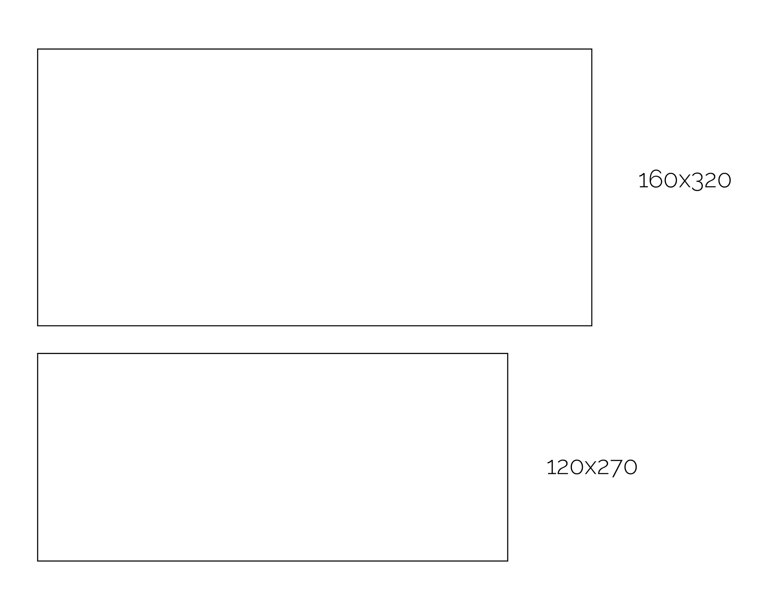 Esquema de diseño con dos rectángulos, uno arriba y otro abajo. La parte superior mide 160x320 píxeles y la inferior mide 120x270 píxeles.
