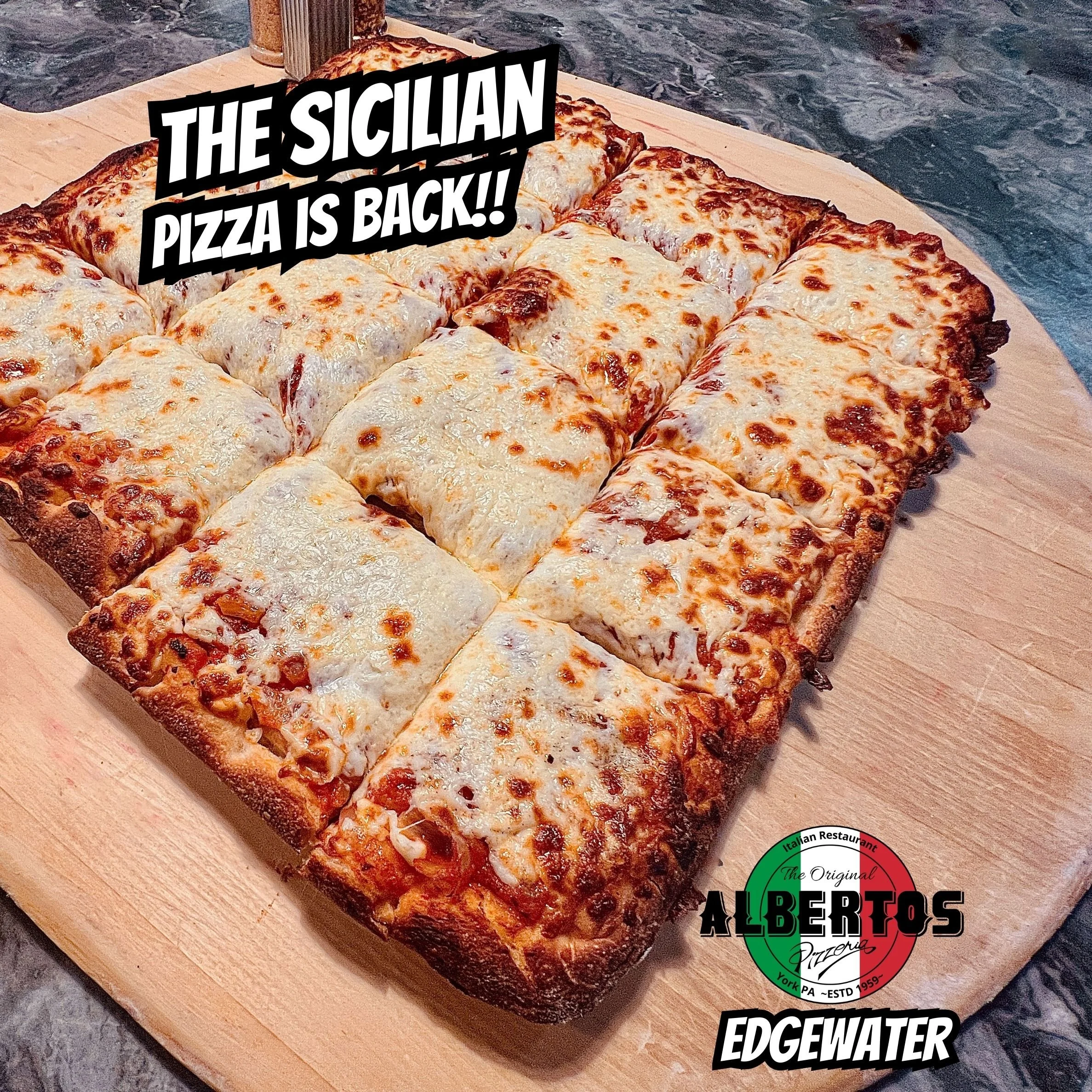 Traditional 16X16" Square Sicilian Pizza $19.99