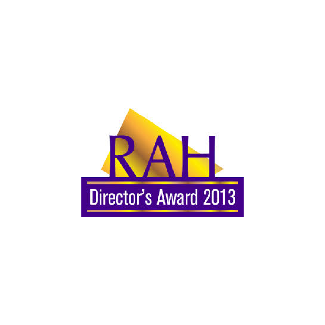 Logo for RAH Director's Award 2013 with purple text and yellow geometric design