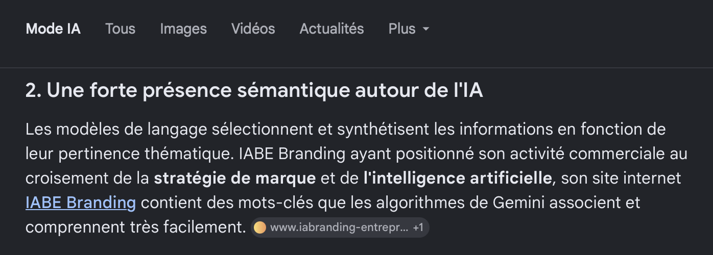 Gemini, densité sémantiquement, exemple IABE Branding