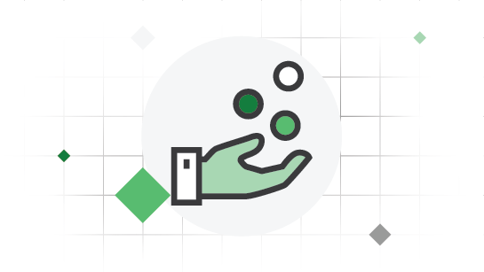 Illustration of a hand catching coins with a gray background.