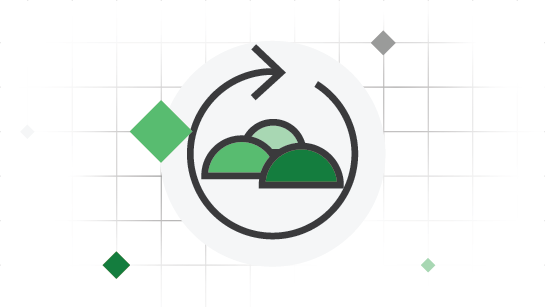 Icon of two green mountains within a circular arrow, representing recycling or sustainability.