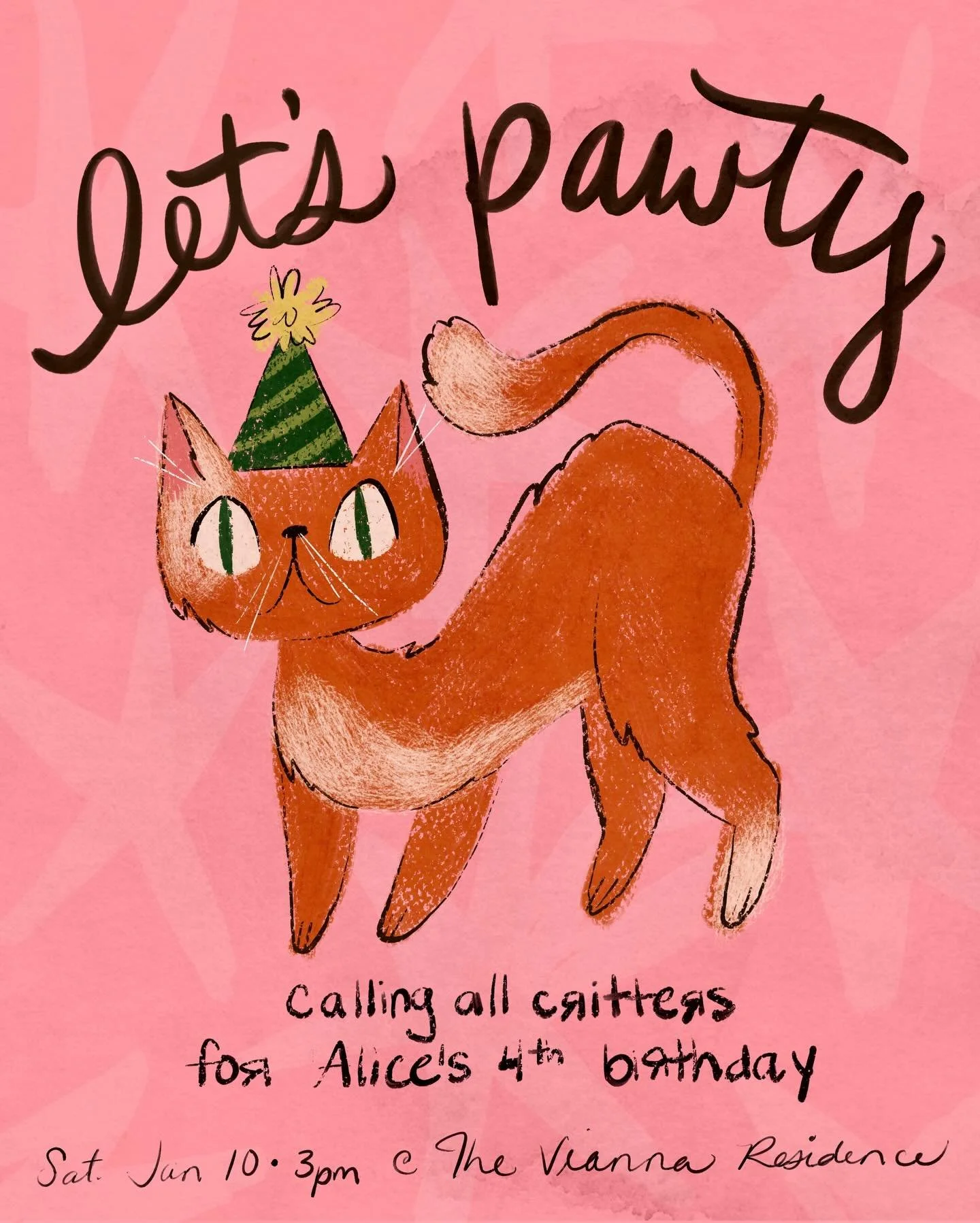 Breaking my dry spell to share a redacted version of the invitation I made for my daughter&rsquo;s birthday party. 🥳🐈 She specifically requested a kitty theme and I was more than happy to oblige.

I made this with the pastel, pencil, and gouache  s