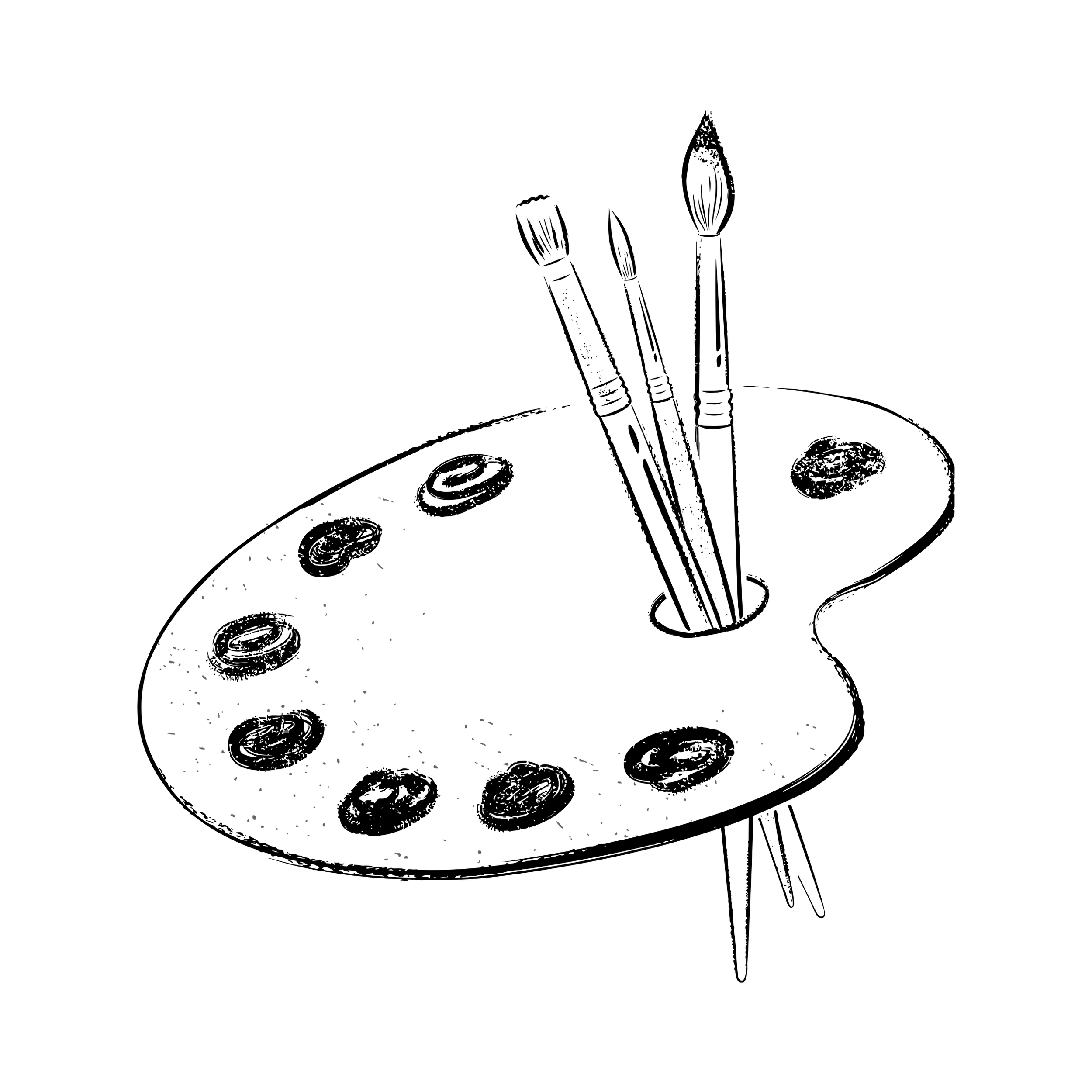 Black and white drawing of a paint bruh set.