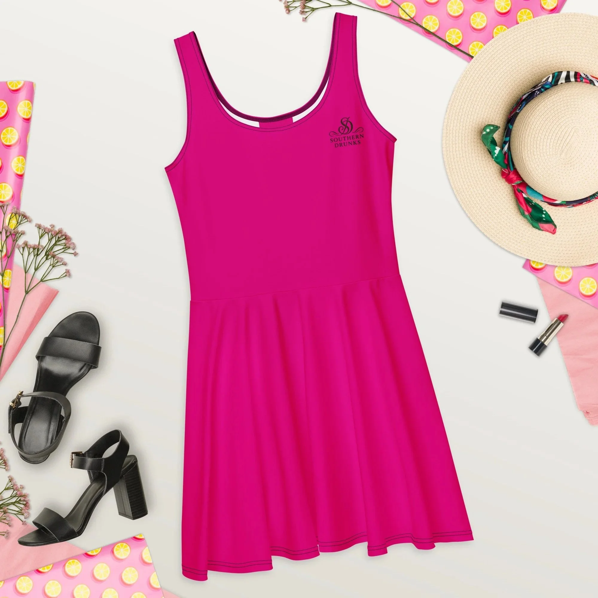 Pink SD Logo Skater Dress w/Black Stitching