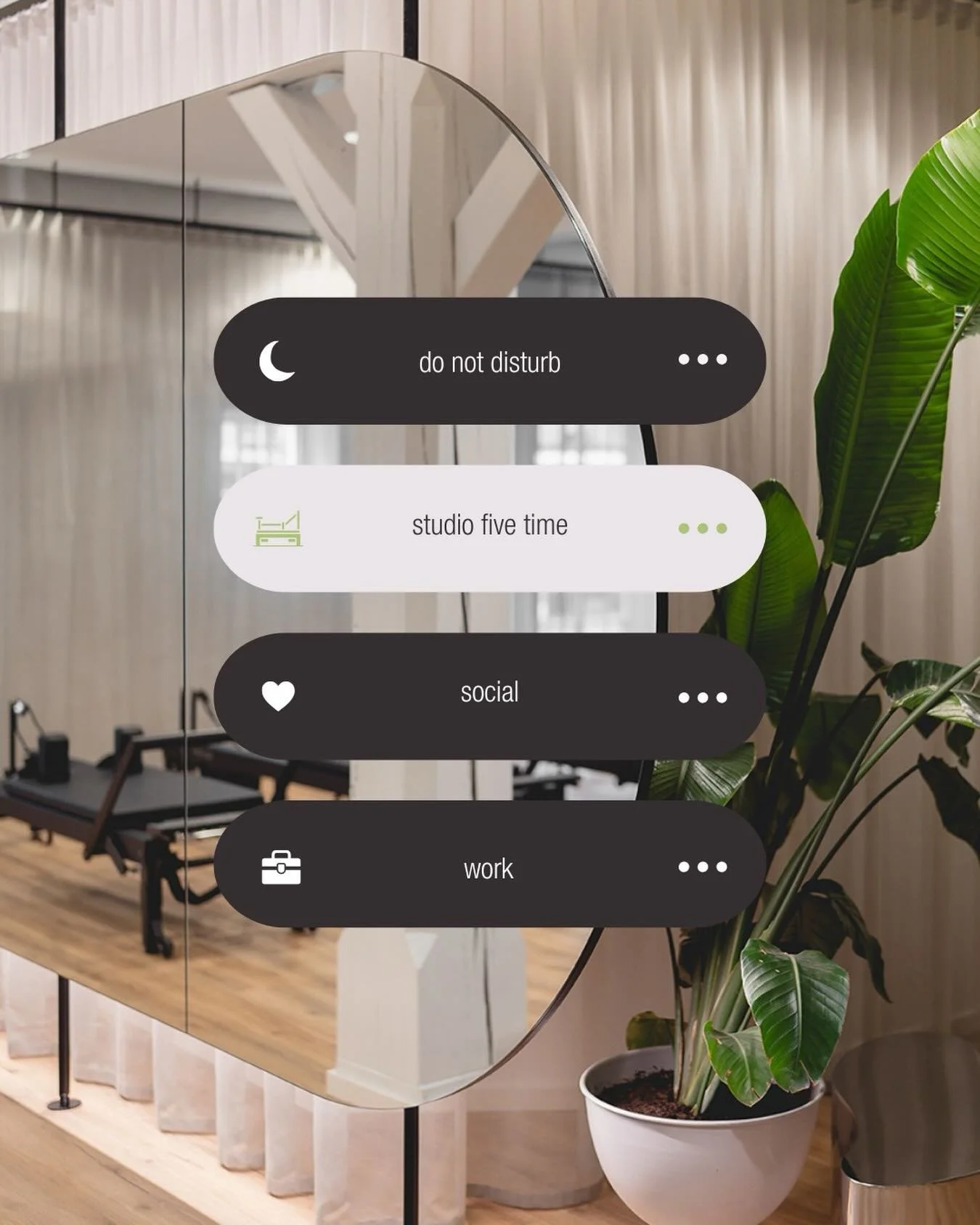 55 minutes that only belong to you. your wellbeing. your mind. your body.

www.studio-five.de
#studiofive #pilates #RIANI