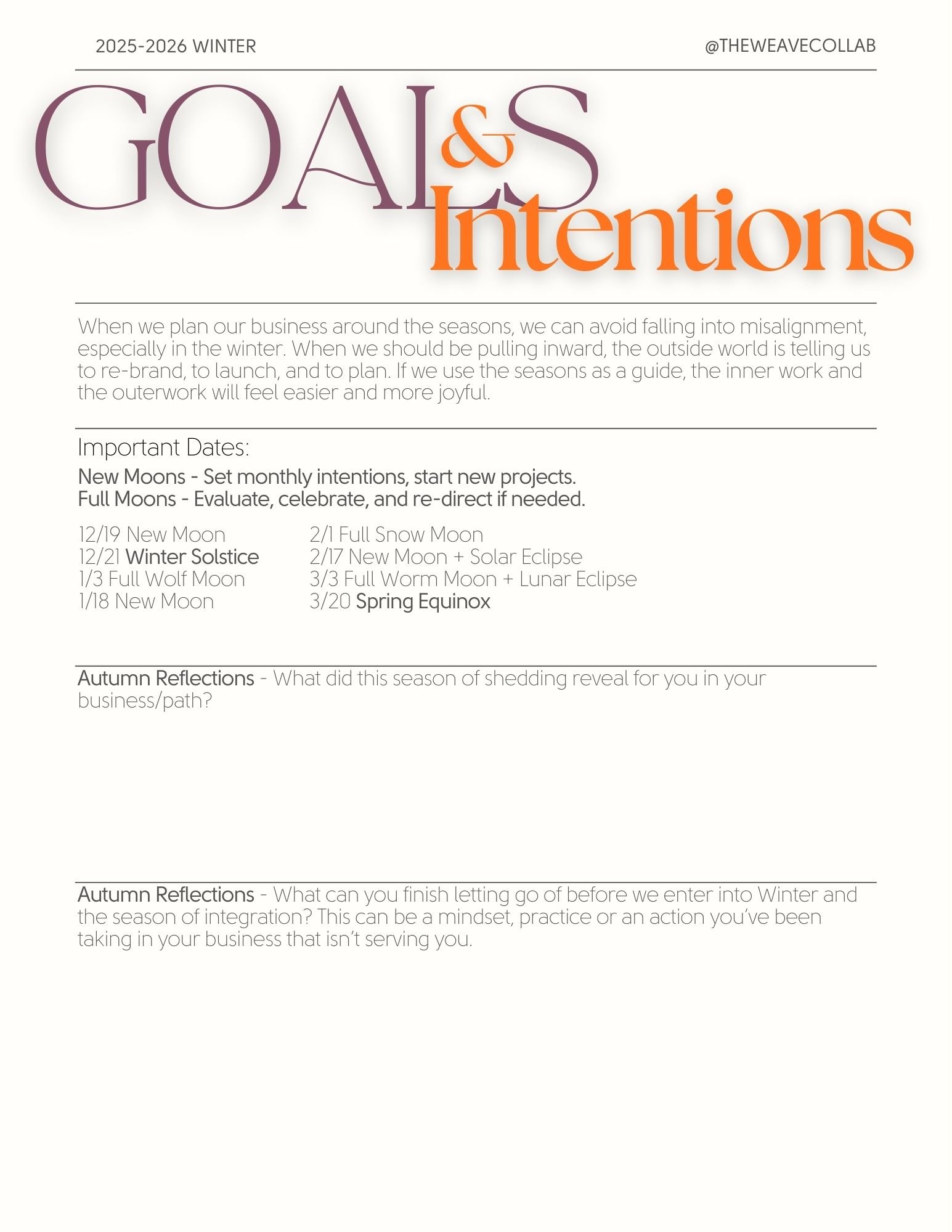 2026 Goals & Intentions