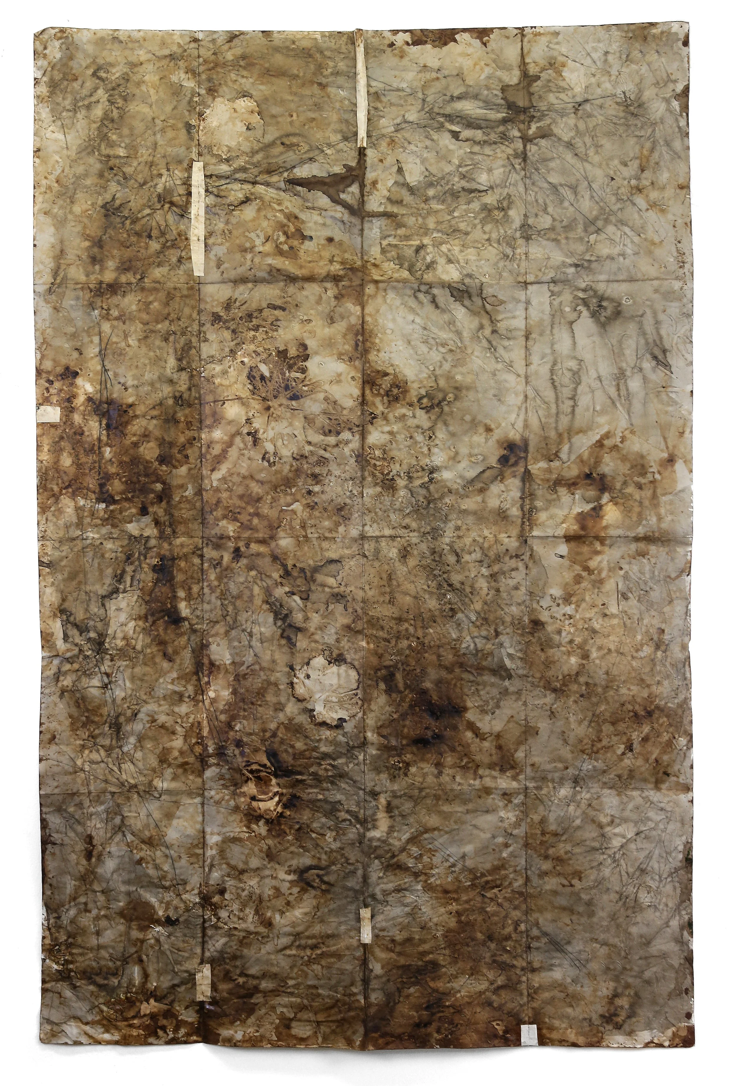 Memorias y huellas de la Coma de Burg, 2018, 150 × 100 cm, técnica mixta sobre papel