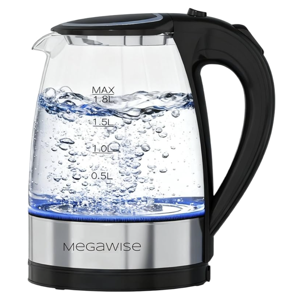 1.8L Healthy Electric Kettle, 1800W Borosilicate Glass Tea Kettle with Food Grade Material, Auto Shut-Off and Boil-Dry Protection Cordless