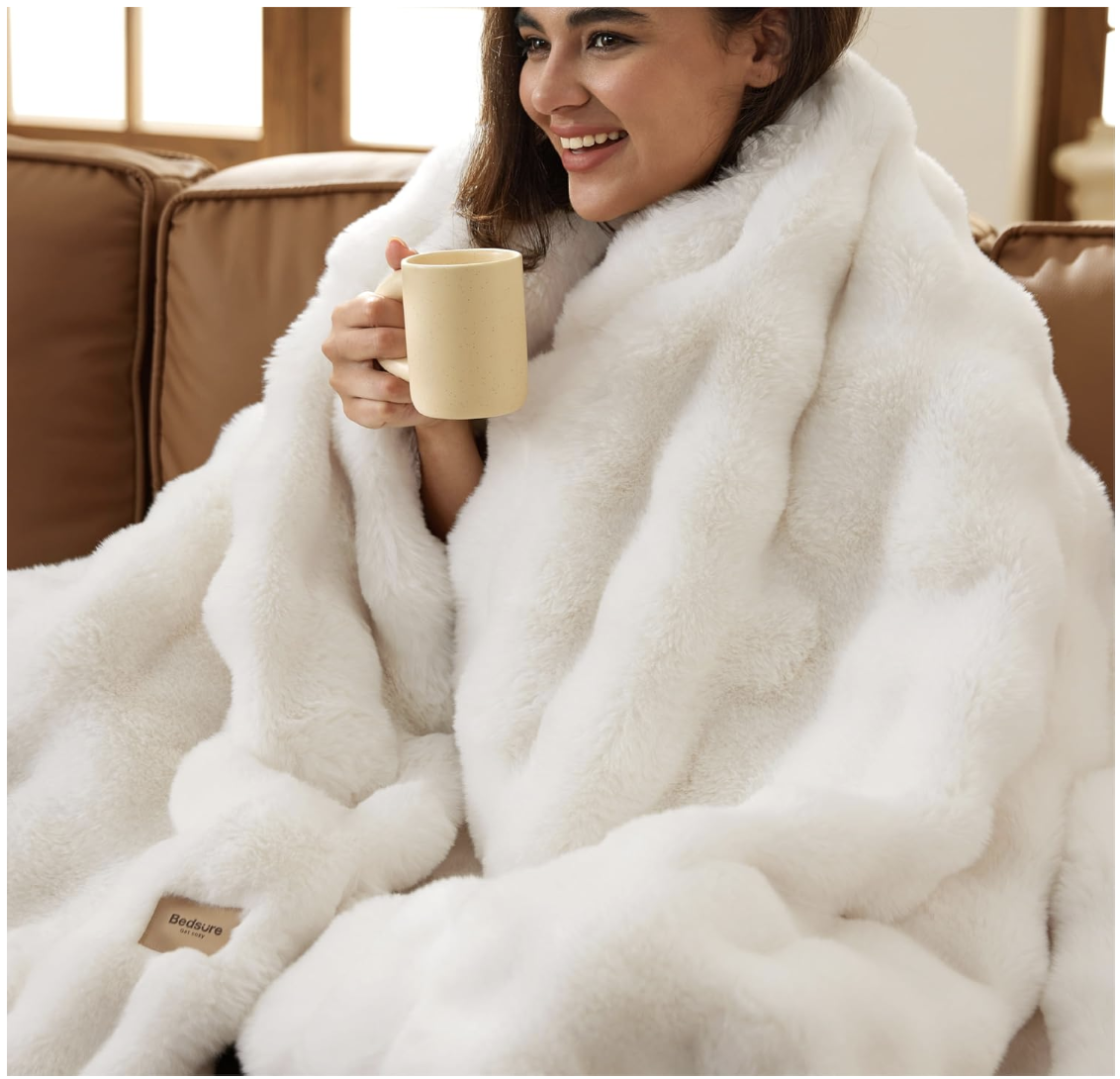Bedsure GentleSoft Fluffy Faux Fur Throw Blanket for Couch