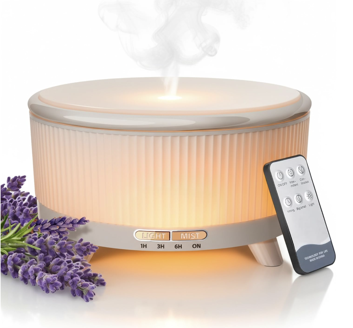 Essential Oil Diffuser, Ultrasonic Aromatherapy Diffuser with 7 Color LED Lights with Remote Control, Cool Mist Humidifier, Timed Mist, Auto Shut-Off