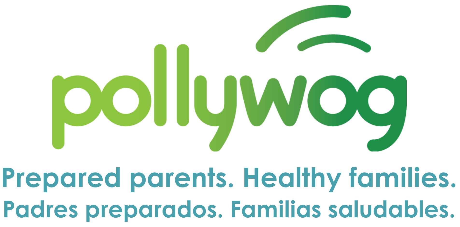 Image of Pollywog logo: Prepared parents. Healthy families. Padres preparados. Familias saludables.