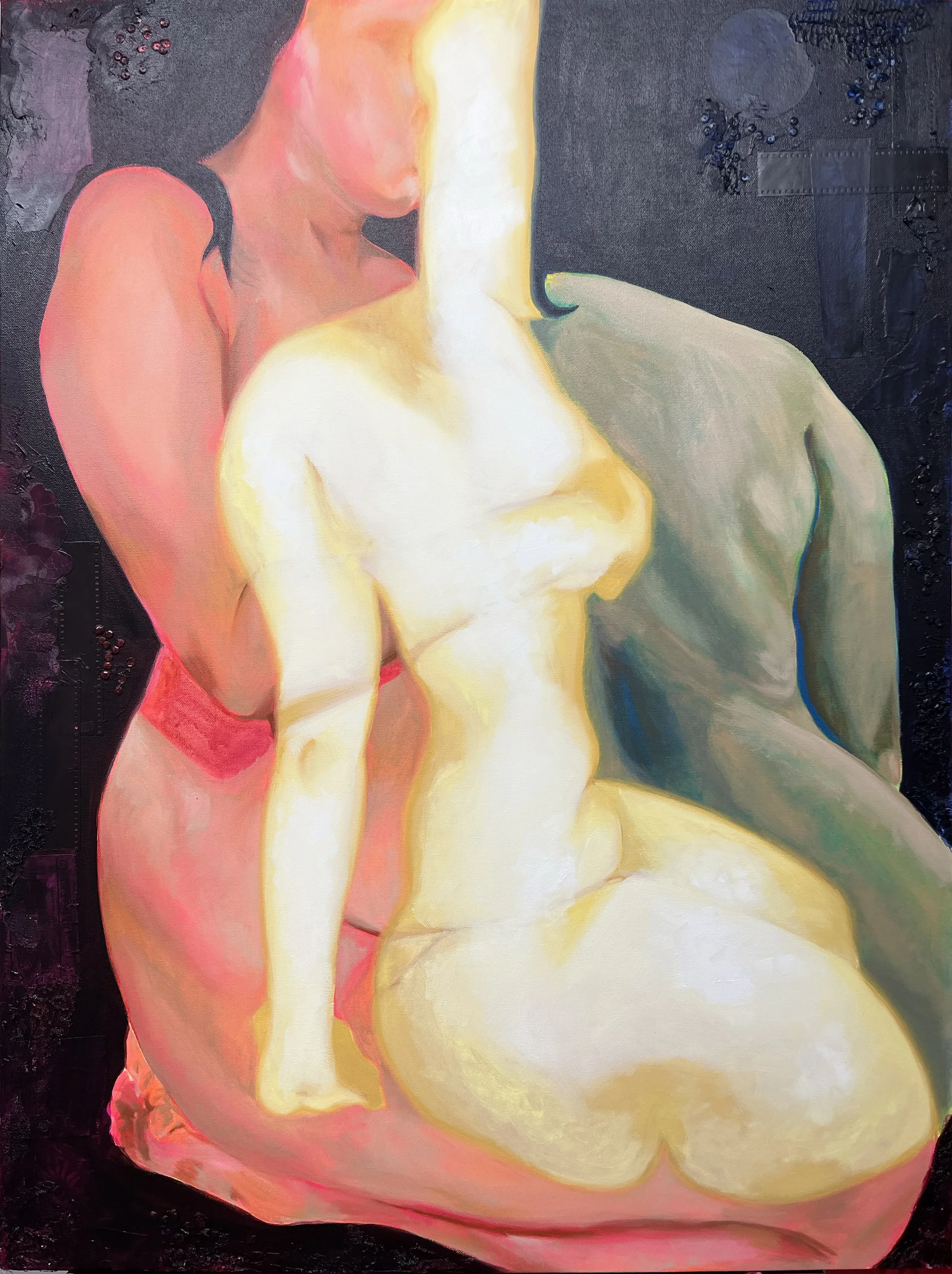 "Integration", 2025, acrylic, oil & mixed media collage on canvas, 30” x 40”