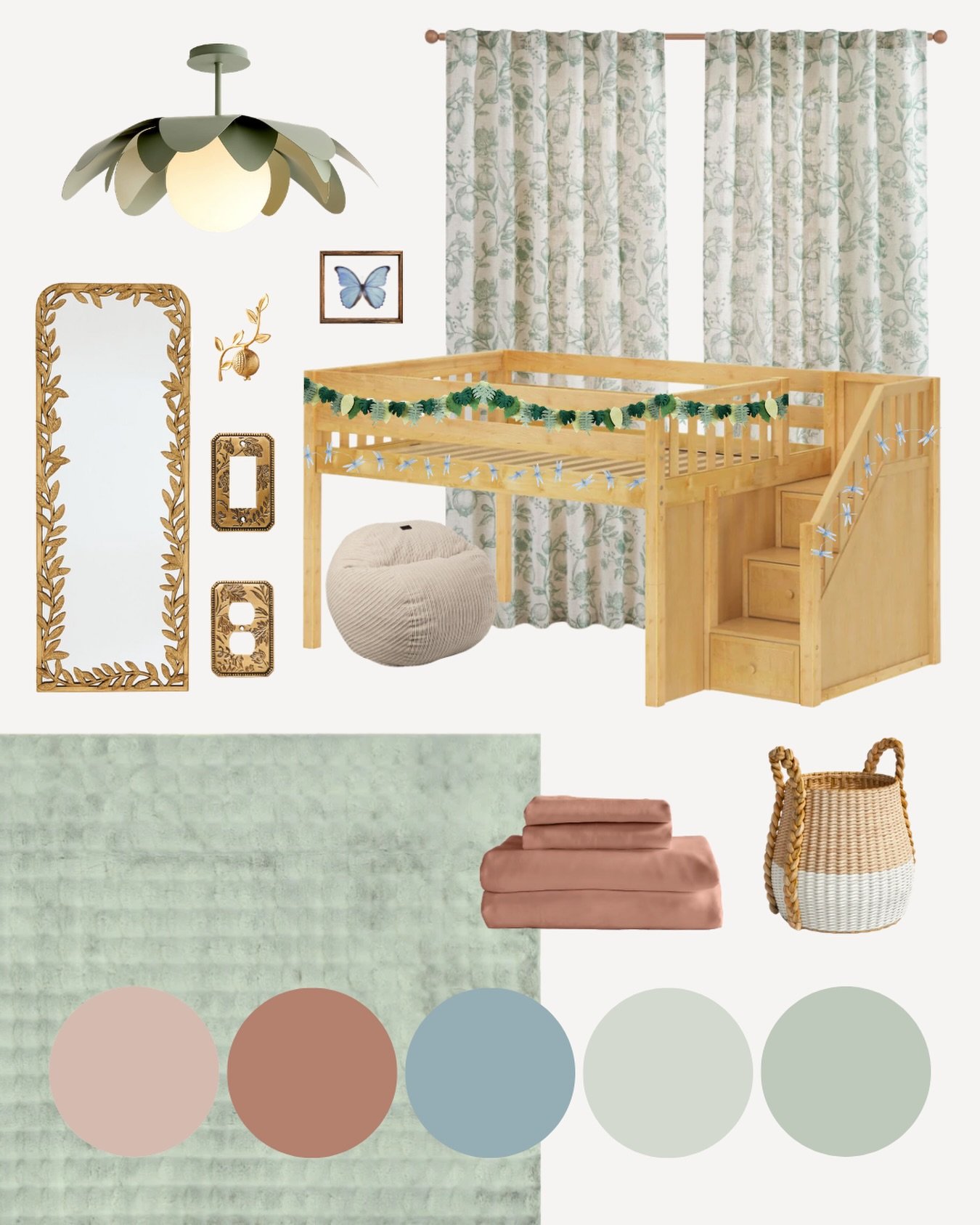 Green theme for a Tween. Happy St. Patty&rsquo;s Day! 🍀

#tweenbedroom #moodboard #mintyfresh #loftbed #cuteinteriors