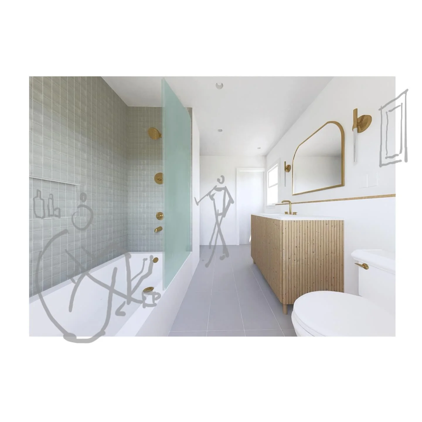 Renderings > floor plans > final images of a recently wrapped primary suite remodel 

We swapped the large closet with the small bathroom, removed the hallway walls and added a window opposite the entry door. Now, light is able to pour into one