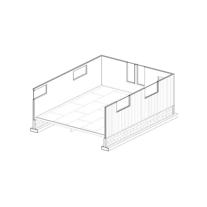 Removing the subfloor and pouring a new slab on top of the existing footers of this garage-turned-photography-studio allowed us to meet the equipment height requirements without having to replace the entire roof system. GIFs always help!