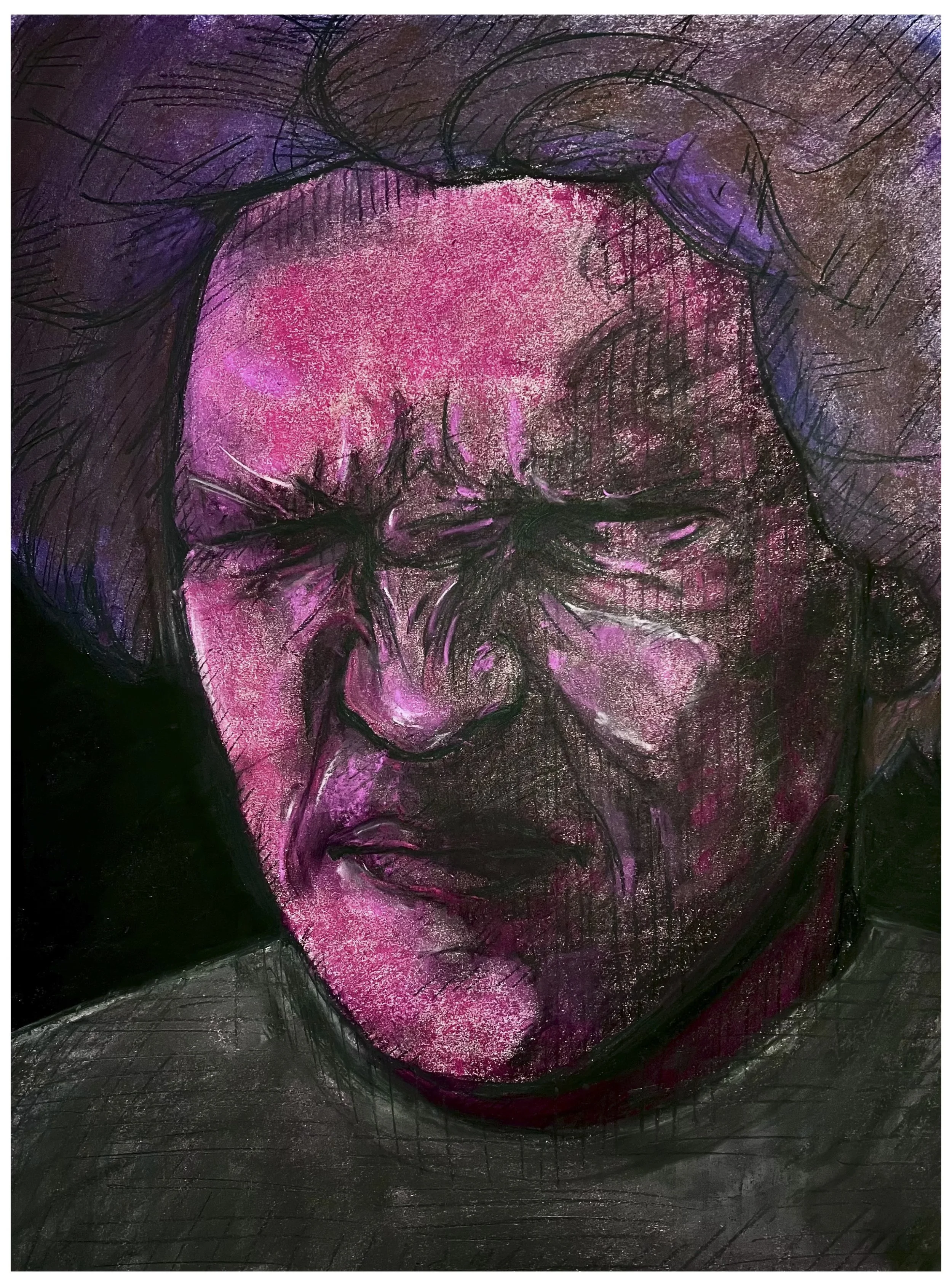 Scrunch 01, Charcoal and Chalk pastel, 2024, 18"x24"