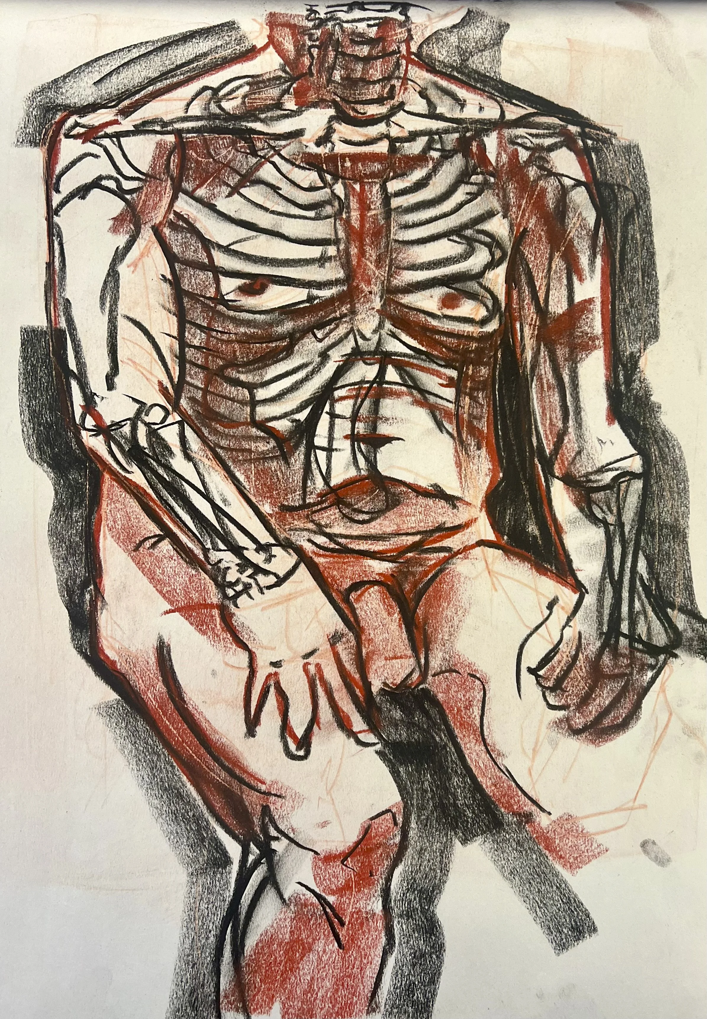 Bone 01, Charcoal and Chalk Pastel, 2024, 18"x24"