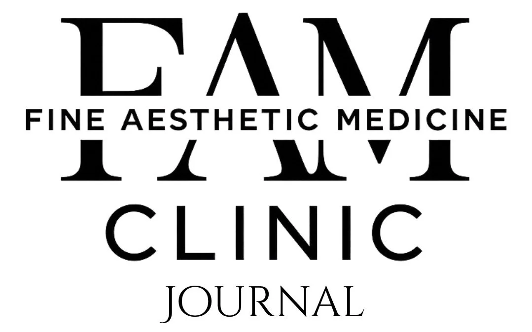 Logo for a clinic or journal related to fine aesthetic medicine, featuring stylized text that says 'FAM' and 'FINE AESTHETIC MEDICINE CLINIC JOURNAL'.