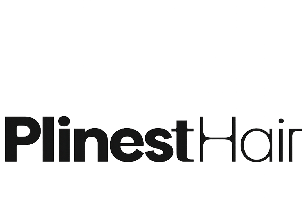 Logo for Plinest Hair. Black writing on a white background
