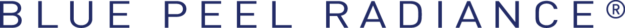 The image shows the logo with the text 'Blue Peel Radiance' in dark blue uppercase letters.