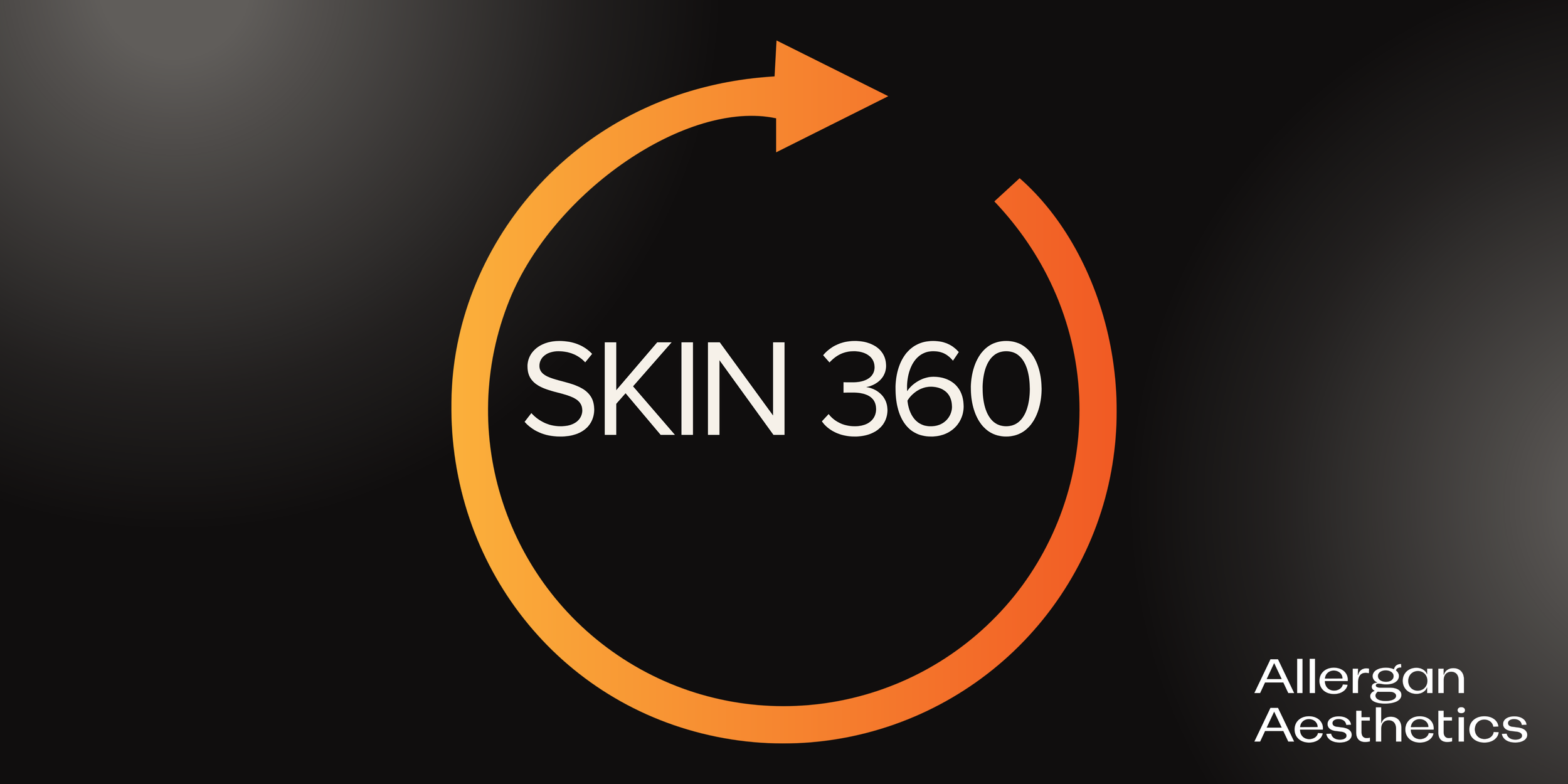 Logo for Skin 360 by Allergan Aesthetics featuring a circular arrow around the text 'SKIN 360' on a black background.