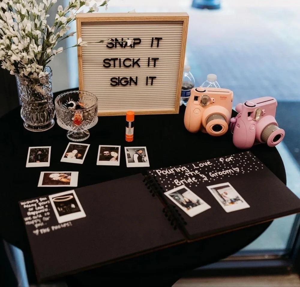 Wedding polaroid guestbook table detail